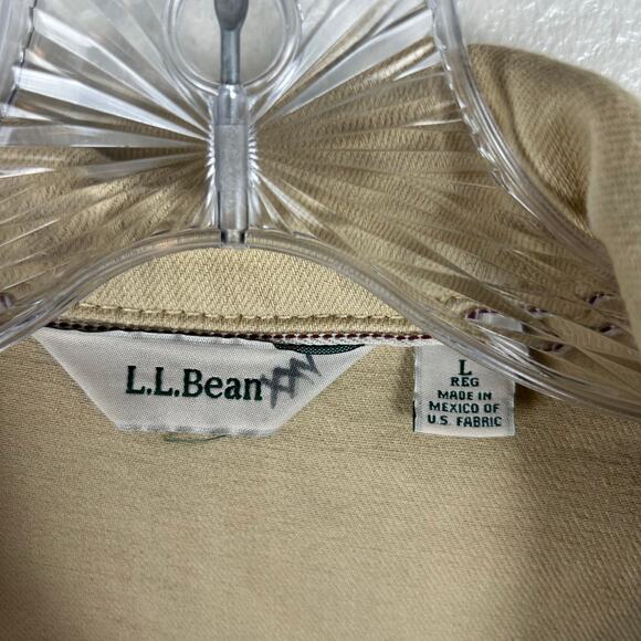 L.L. Bean Womens Tan Denim Jacket Size Large Khaki Button Front Casual - Picture 3 of 8